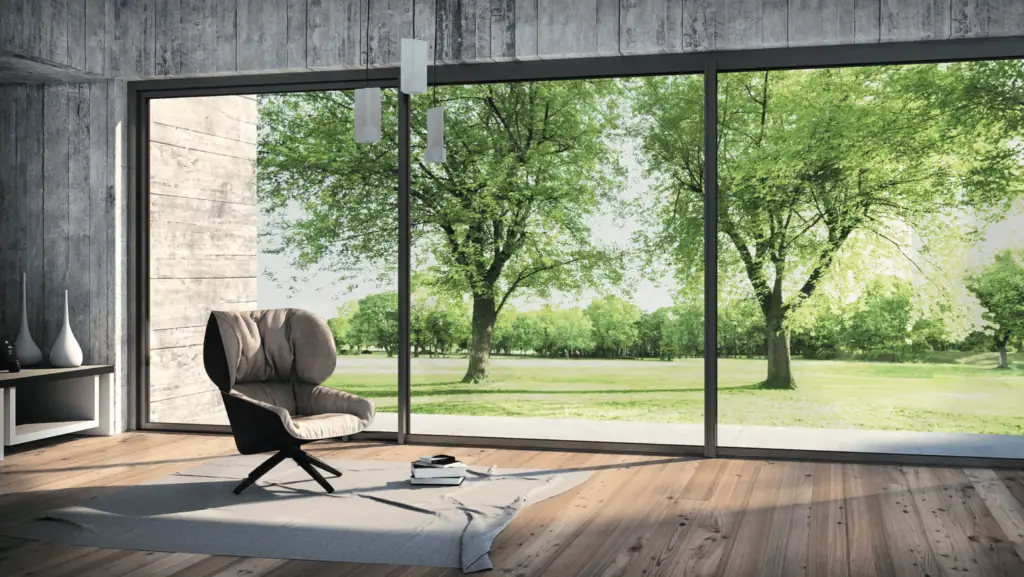 Menuiserie aluminium gamme Alcêo — vue intérieure fermée Ouvêo